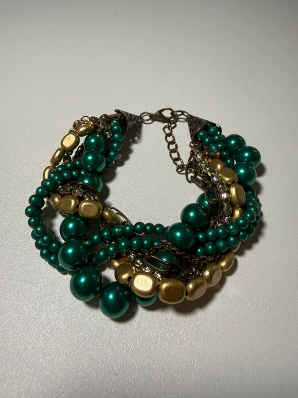 Vintage beaded + chain braided bracelet 8”